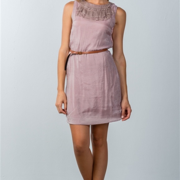 PINK CHIFFON BELTED MINI DRESS - Picture 3 of 3